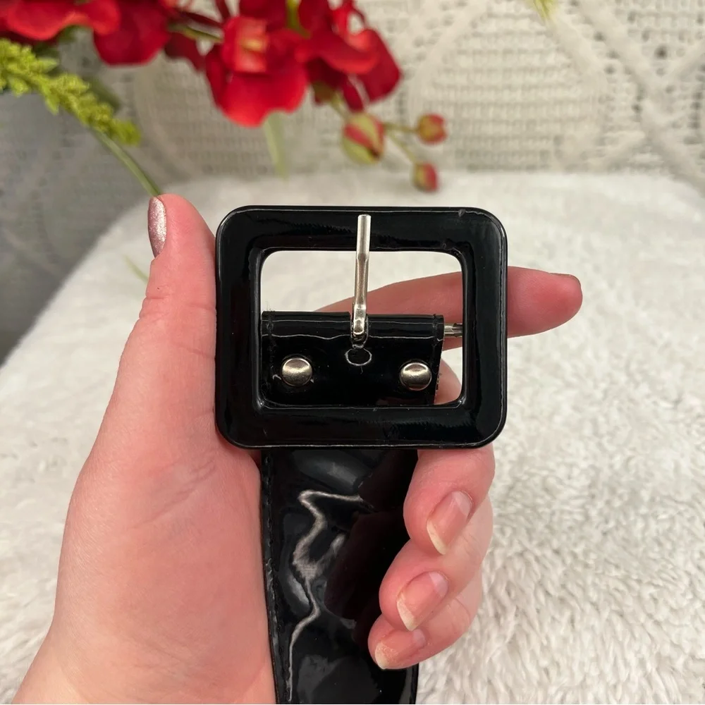 Black Patent Faux Vegan Leather Square Buckle‎ Belt